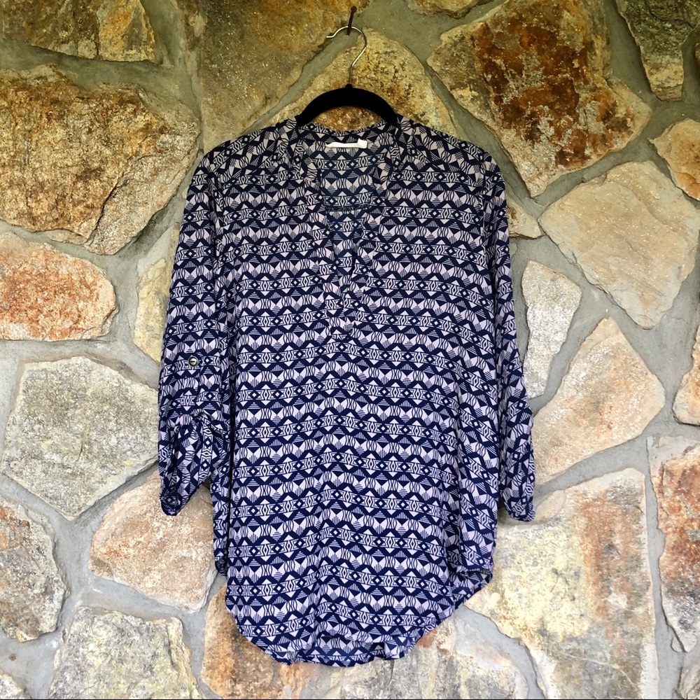 Lush Roll-Tab Sleeve Blouse